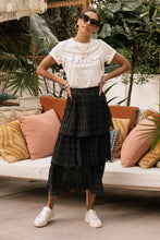 Load image into Gallery viewer, Tiered Polka Dot Midi Skirt in Black