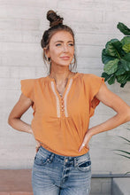 Load image into Gallery viewer, Embroidered Flutter Sleeve Top in Citrus
